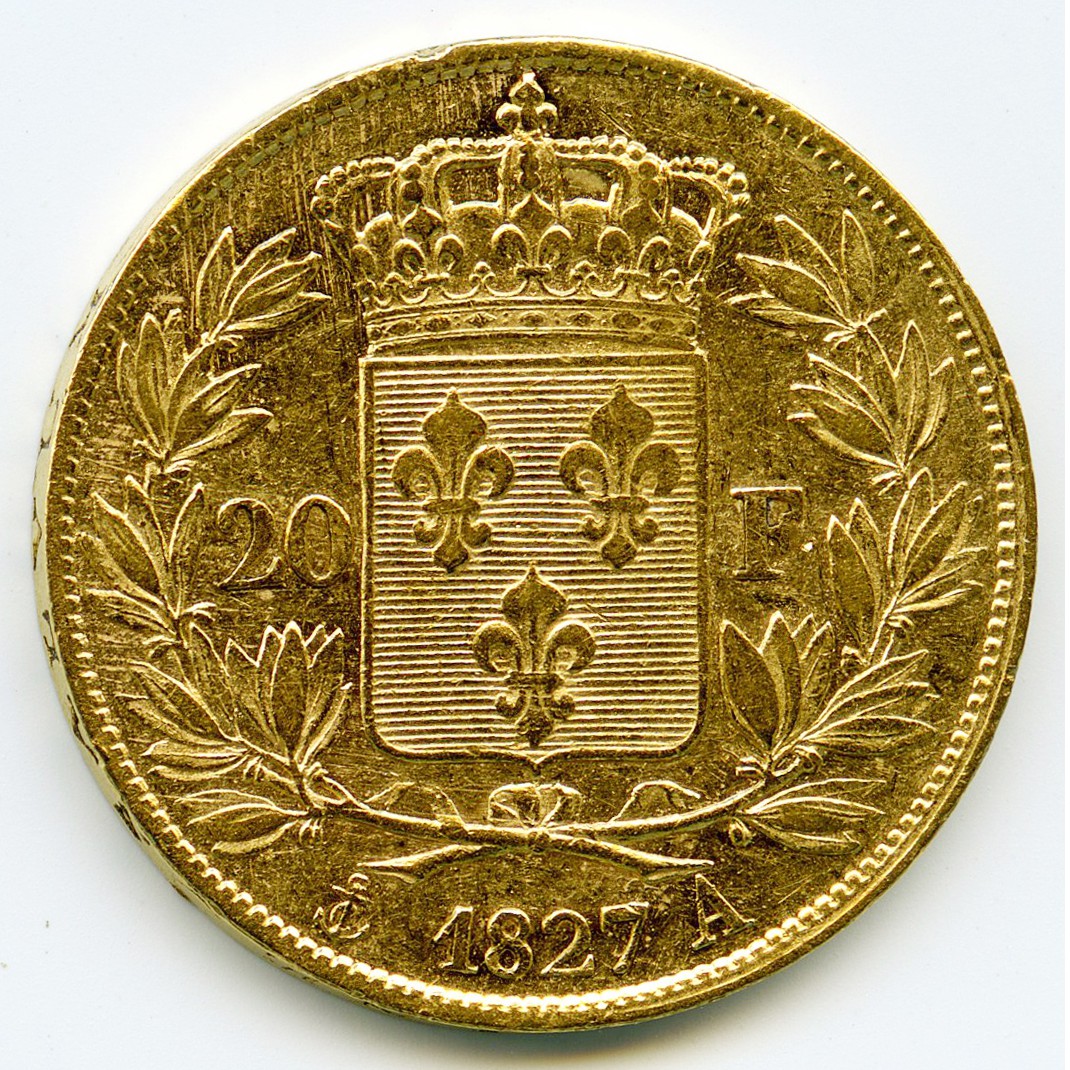 Charles X - 20 Francs - 1827 A revers Charles X - 20 Francs - 1827 A revers