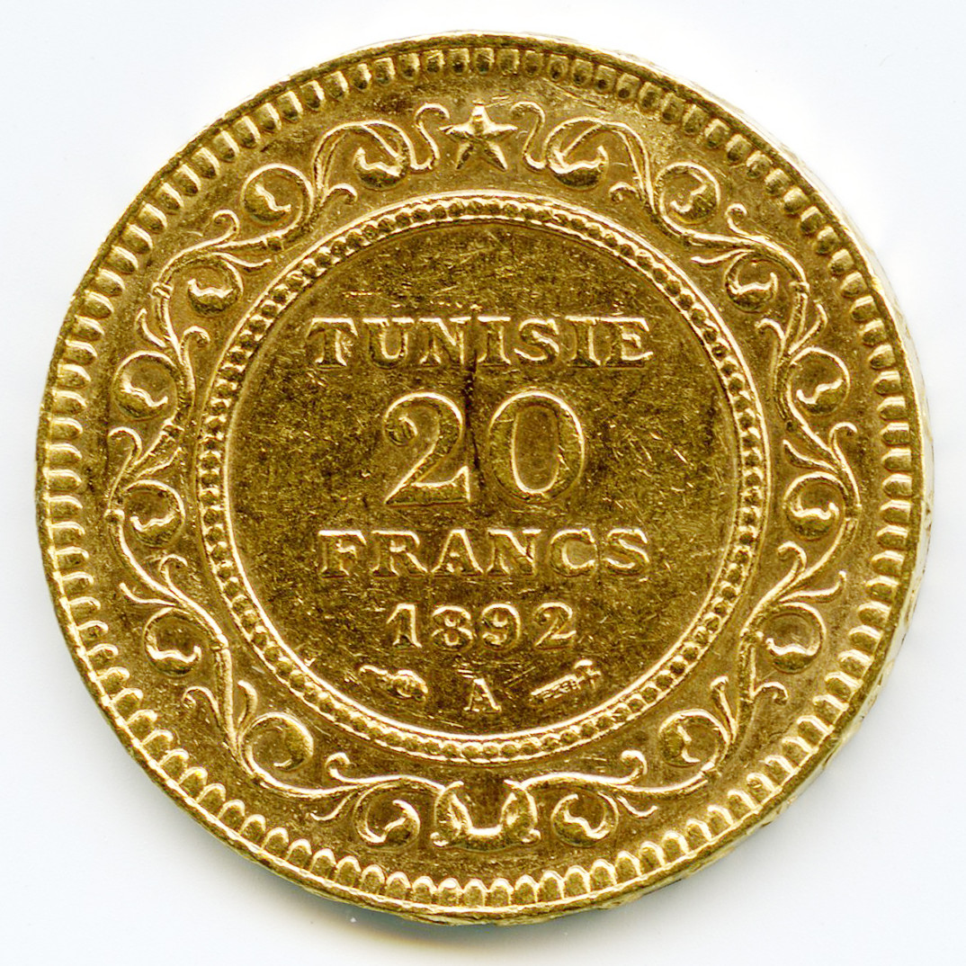 Tunisie - 20 Francs - 1892 A revers