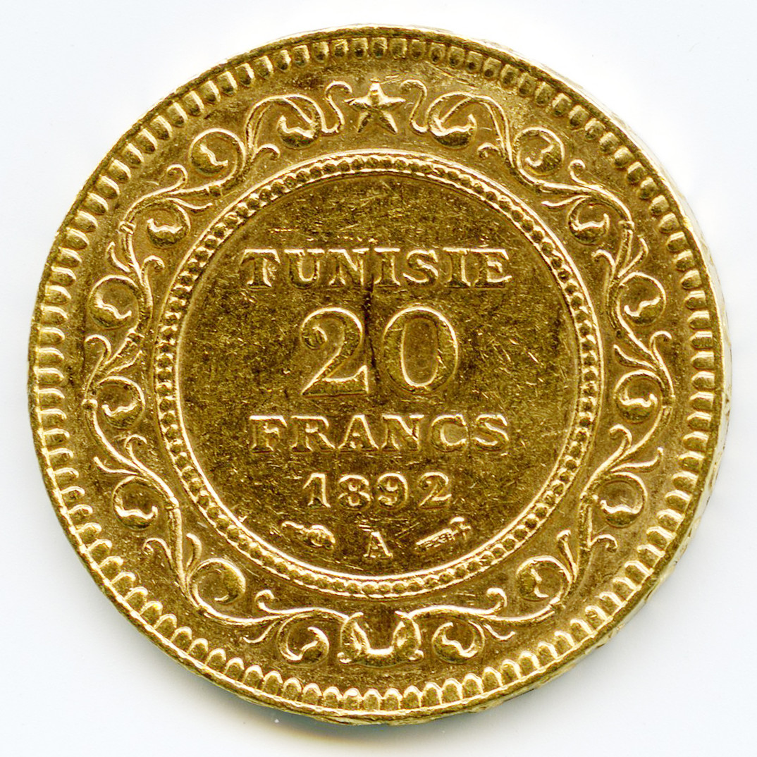 Tunisie - 20 Francs - 1892 A revers Tunisie - 20 Francs - 1892 A revers
