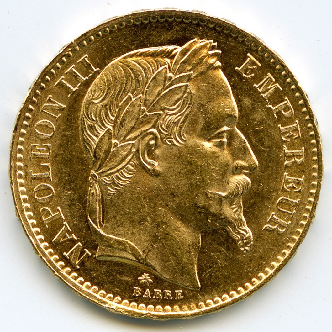 Napoléon III - 20 Francs - 1868 A avers Napoléon III - 20 Francs - 1868 A avers