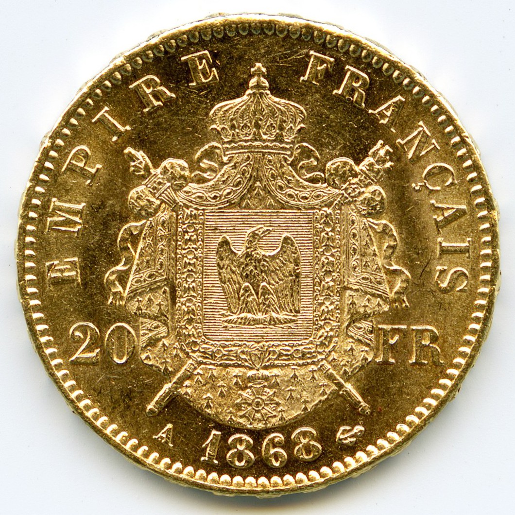 Napoléon III - 20 Francs - 1868 A revers