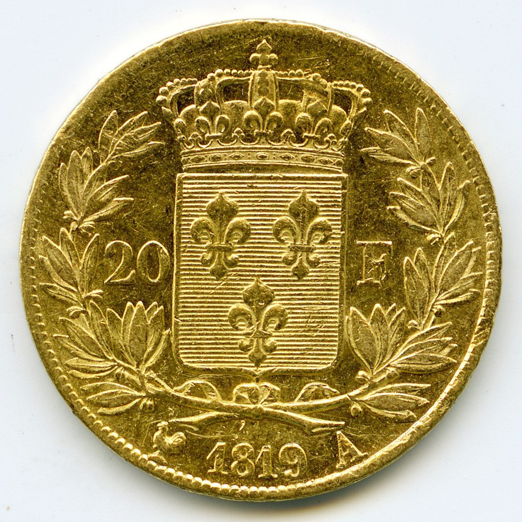 Louis XVIII - 20 Francs - 1819 A revers Louis XVIII - 20 Francs - 1819 A revers