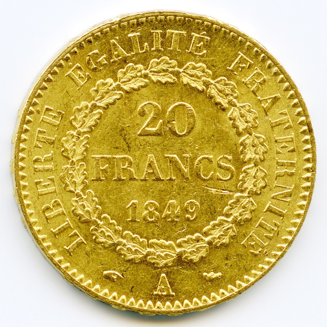 20 Francs - Génie - 1849 A revers
