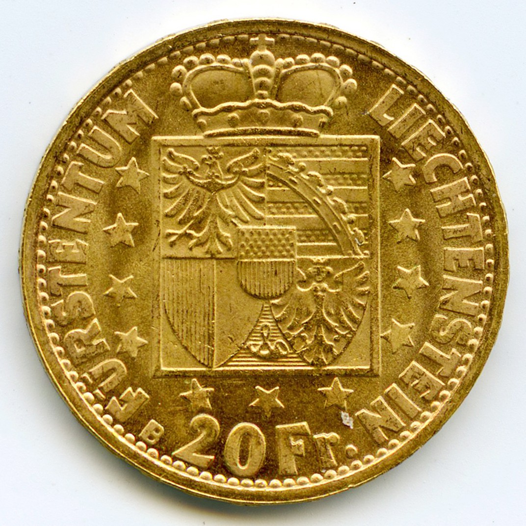 Liechtenstein - 20 Franken 1946 revers Liechtenstein - 20 Franken 1946 revers