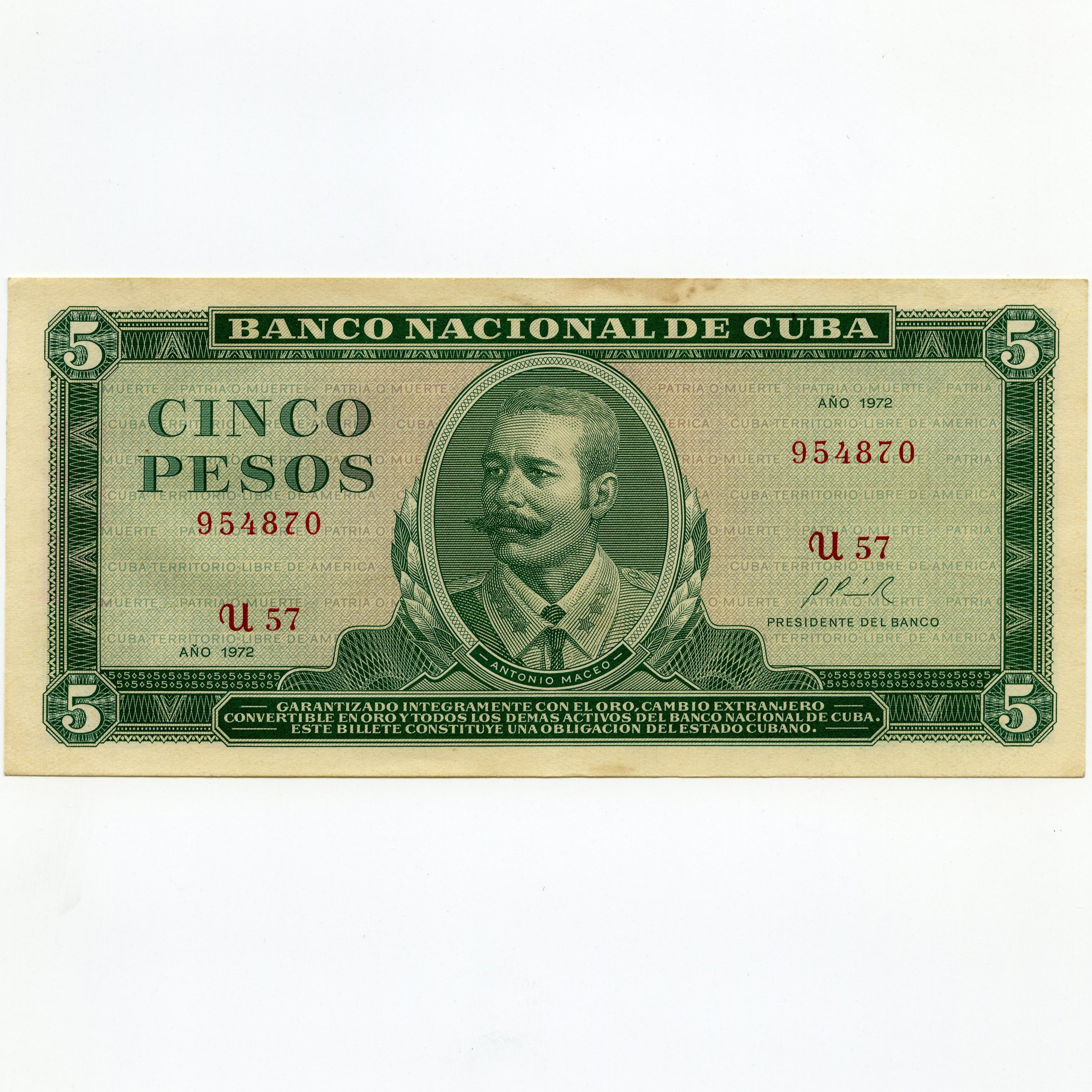 Cuba - 5 Pesos - U57 954870 avers Cuba - 5 Pesos - U57 954870 avers