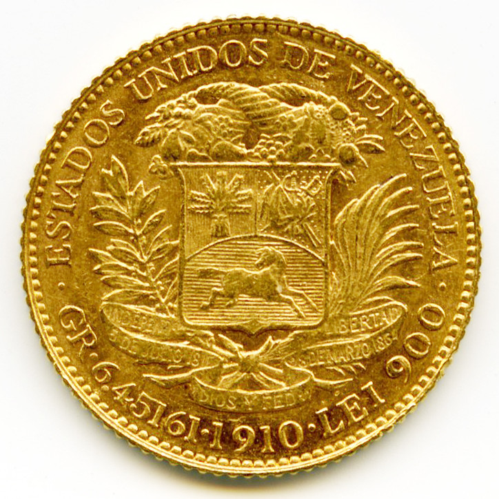 Venezuela - 20 Bolivares - 1910 revers Venezuela - 20 Bolivares - 1910 revers