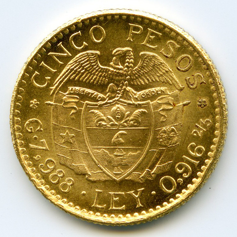 Colombie - 5 Pesos - 1929 revers Colombie - 5 Pesos - 1929 revers