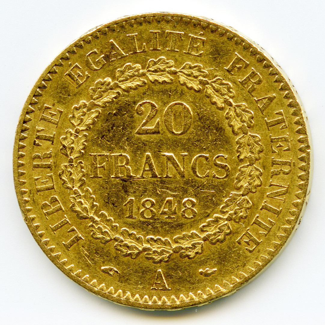 20 Francs - Génie - 1848 A revers