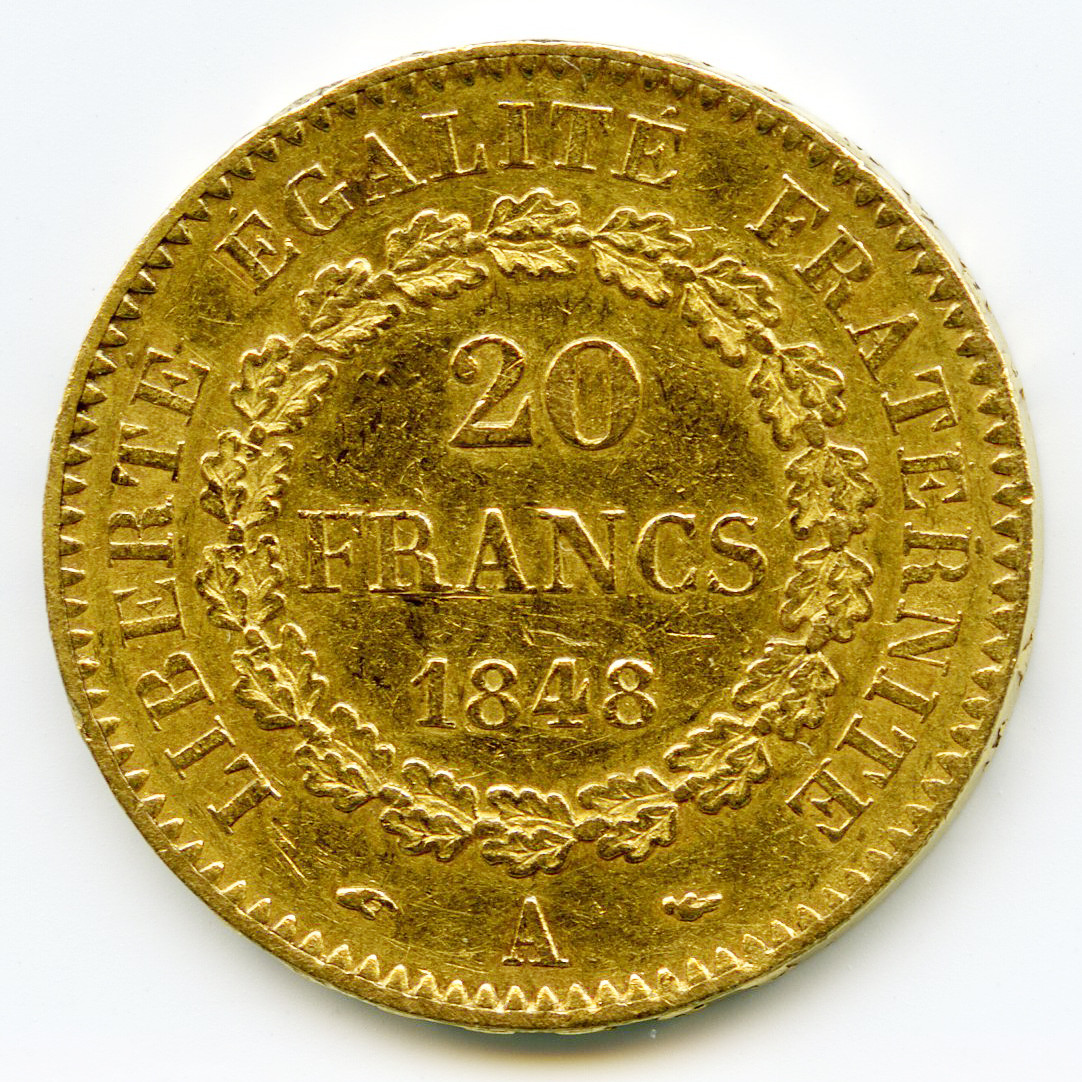 20 Francs - Génie - 1848 A revers 20 Francs - Génie - 1848 A revers