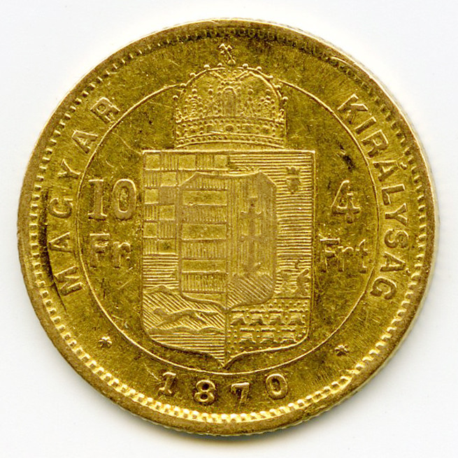 Hongrie - 10 Frs - 4 Forint - 1870 revers