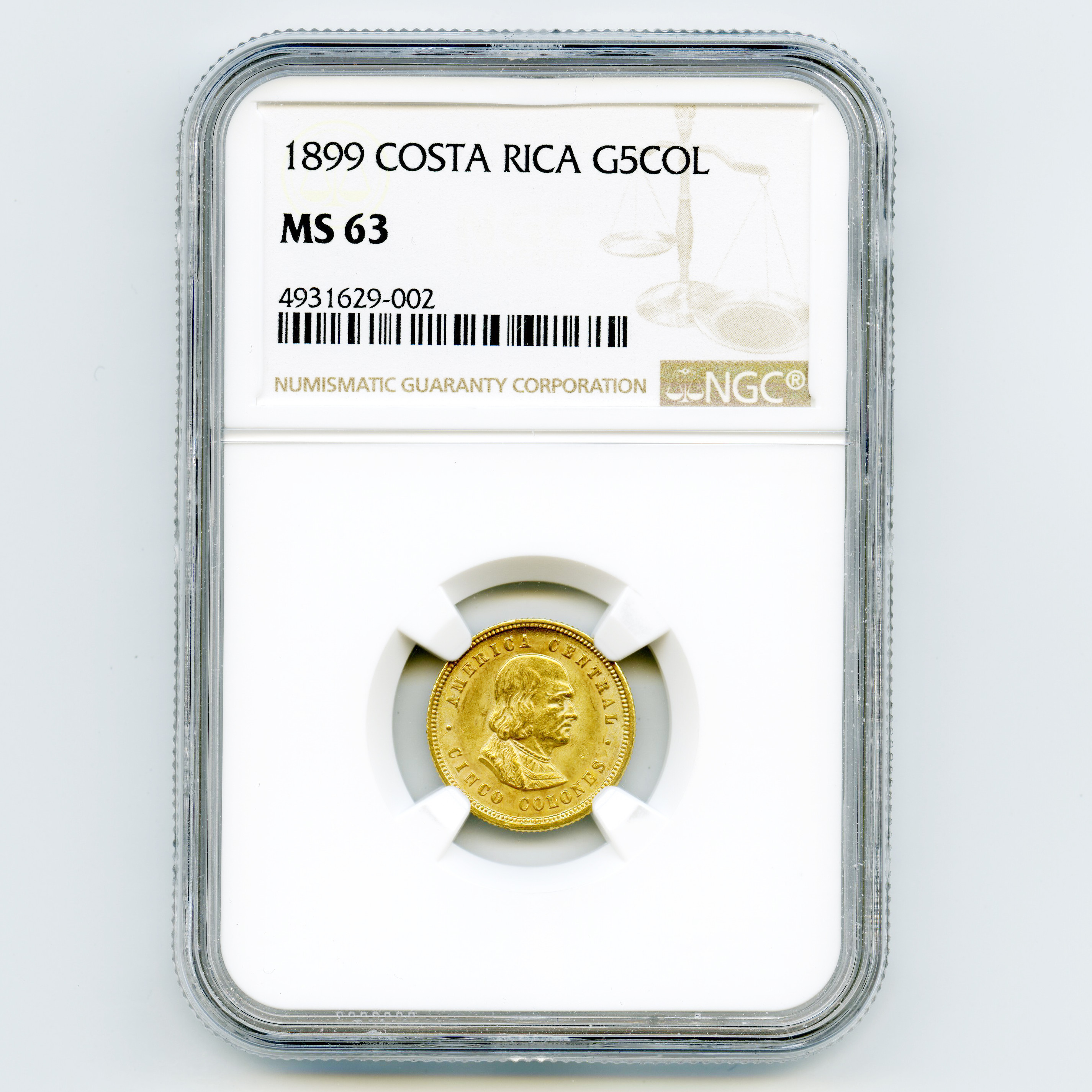 Costa Rica - 5 Colones - 1899 avers Costa Rica - 5 Colones - 1899 avers