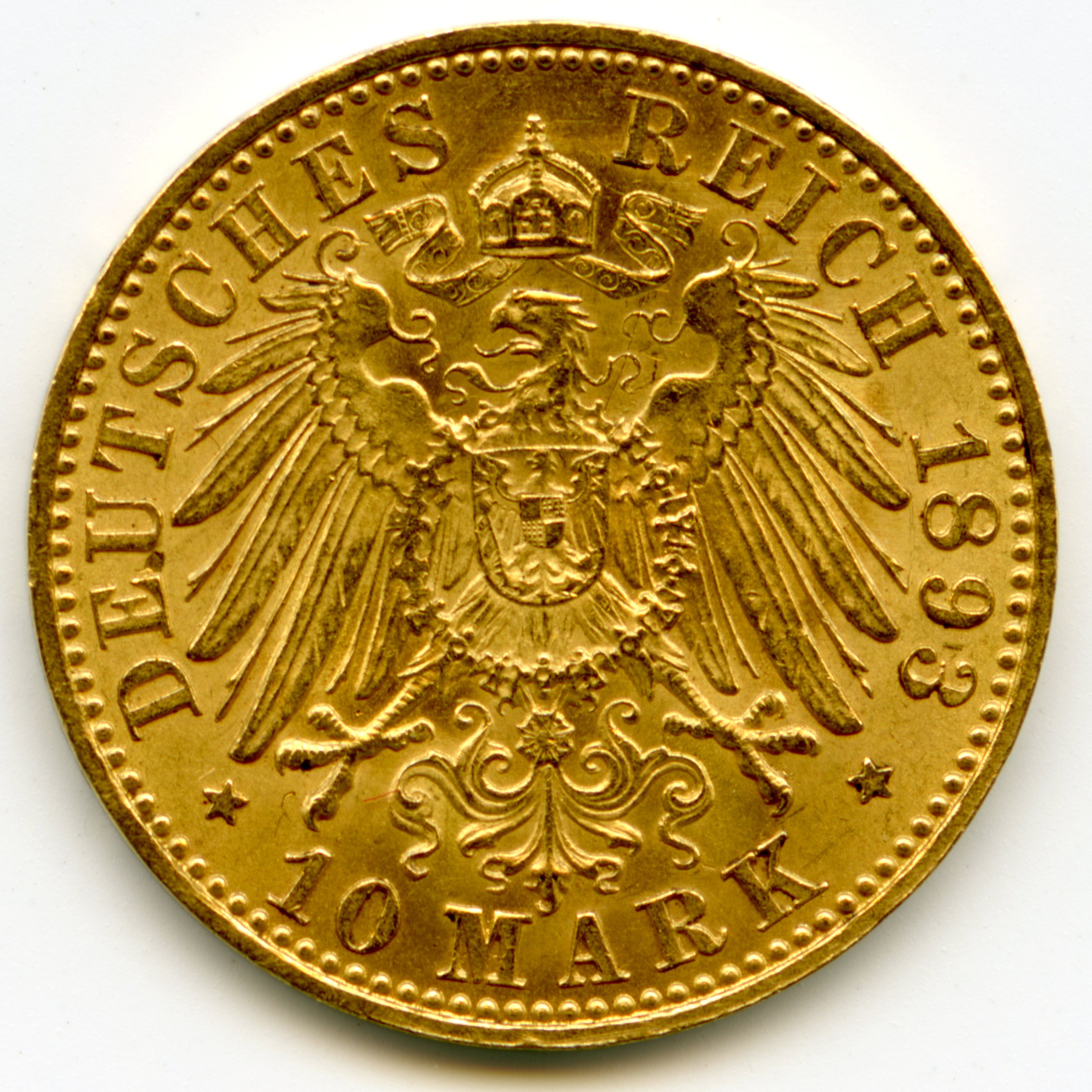 Allemagne - 10 Mark - 1893 revers