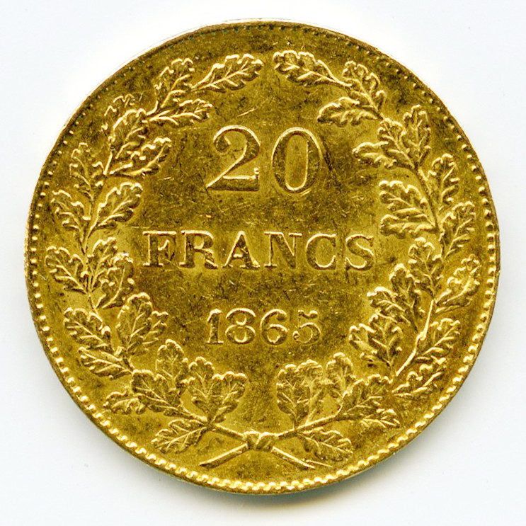 Belgique - 20 Francs - 1865 revers