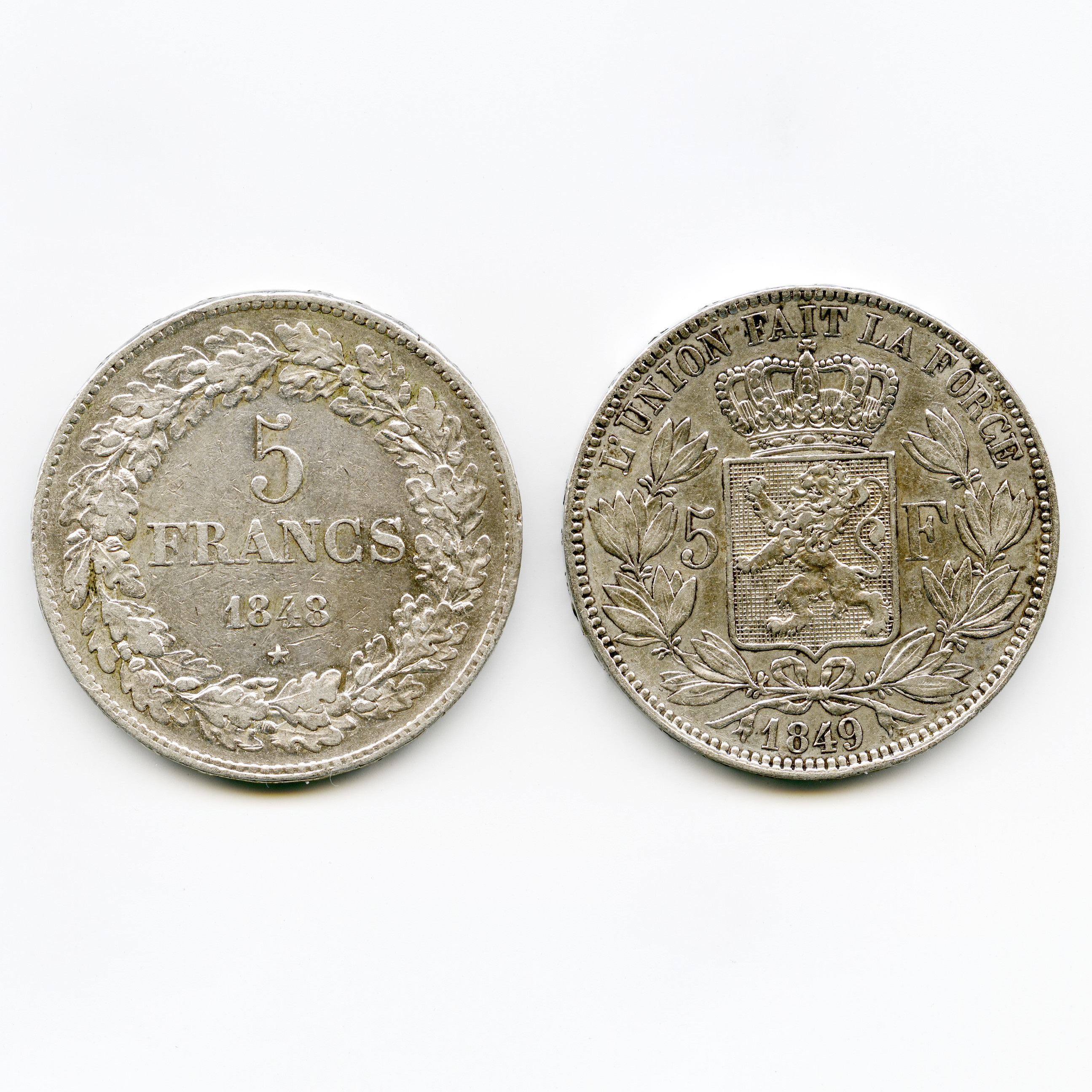 Belgique - 5 Francs - 1848 - 1849 revers Belgique - 5 Francs - 1848 - 1849 revers