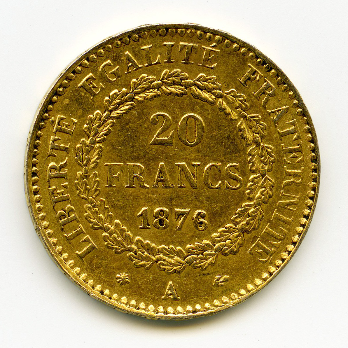 20 Francs Génie - Platine - 1876 A revers