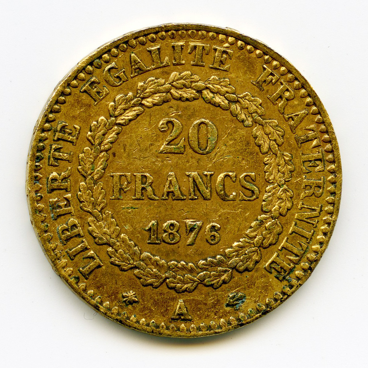 20 Francs Génie - Platine - 1876 A revers 20 Francs Génie - Platine - 1876 A revers