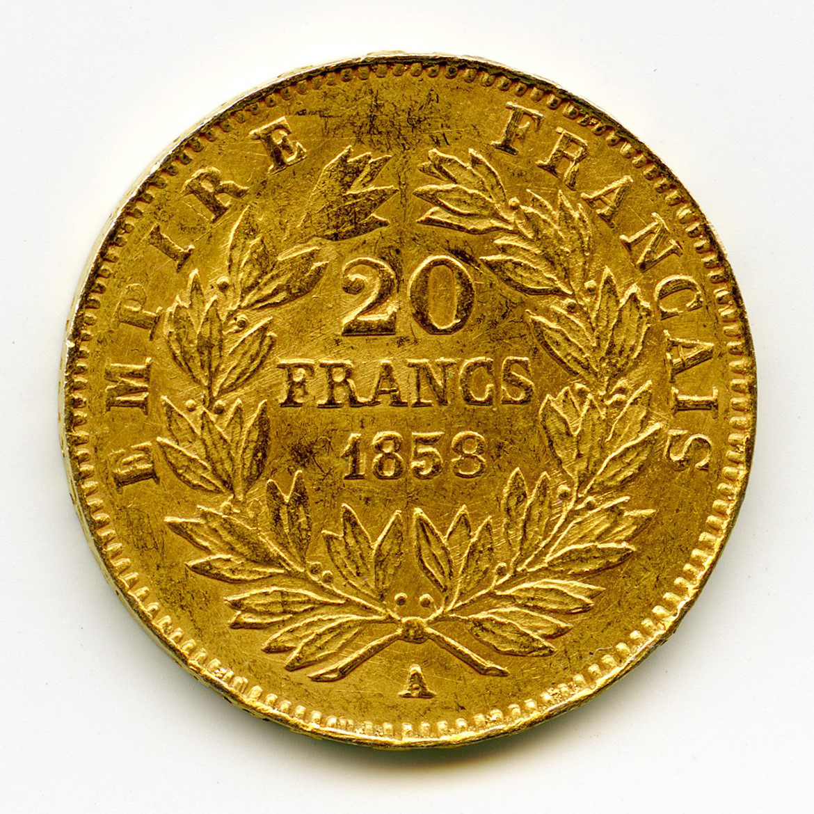 Napoléon III - 20 Frs Platine - 1858 A revers