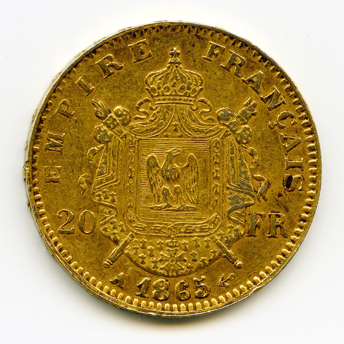 Napoléon III - 20 Frs Platine - 1865 A revers Napoléon III - 20 Frs Platine - 1865 A revers