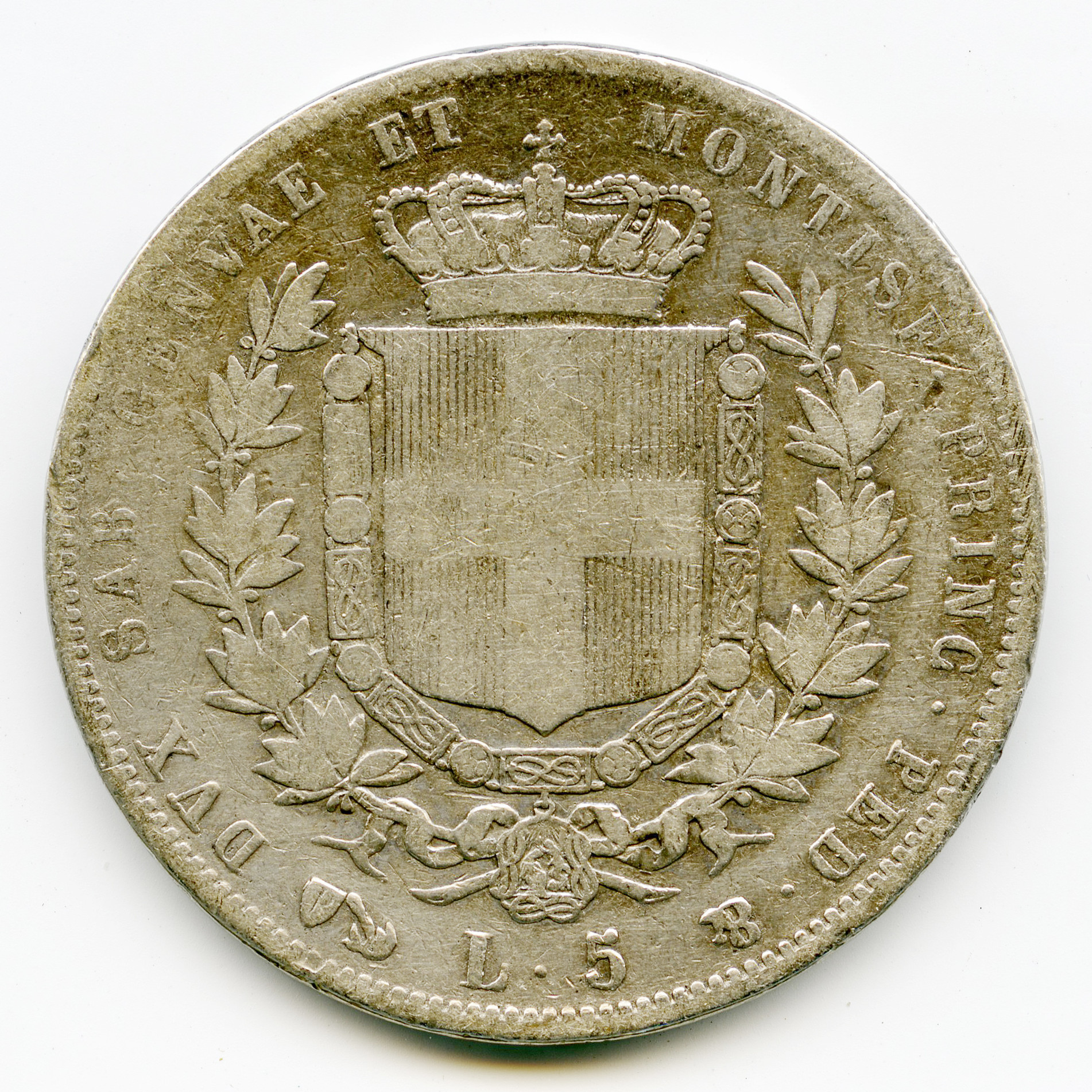 Italie - 5 Lire - 1852 - Gênes revers
