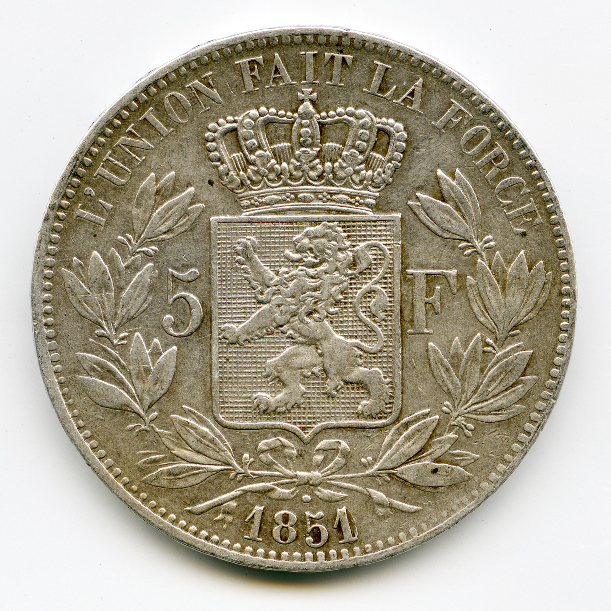 Belgique - Léopold Ier - 5 Francs - 1851 revers Belgique - Léopold Ier - 5 Francs - 1851 revers