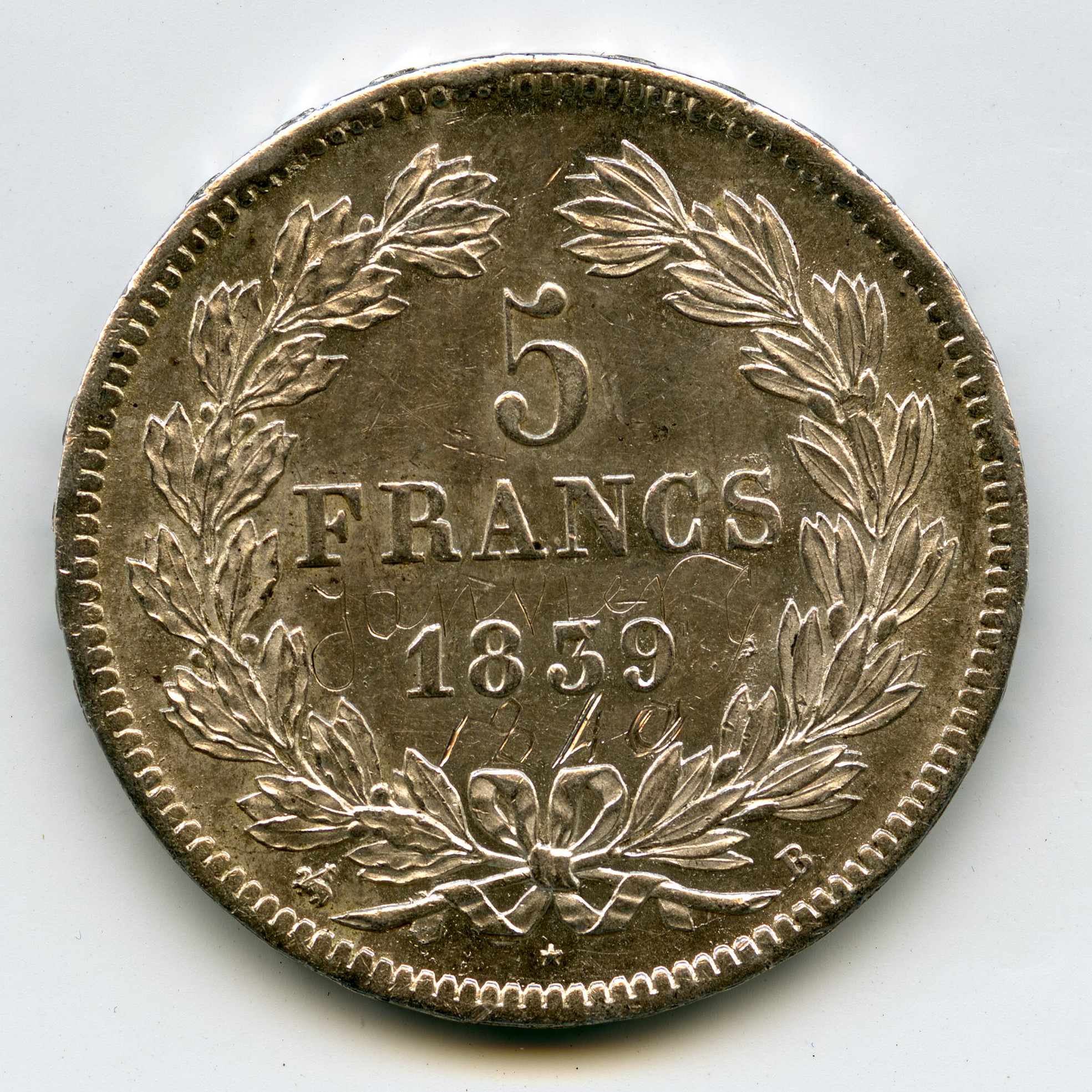 Louis Philippe Ier - 5 Francs - 1839 B revers