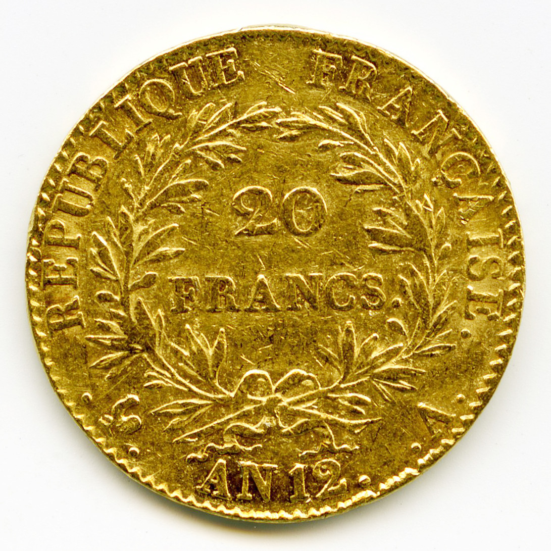 Premier Consul - 20 Francs - An 12 A revers