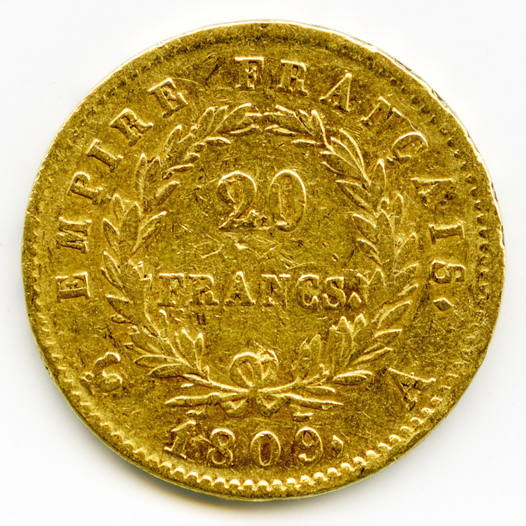 Napoléon Ier - 20 Francs - 1809 A revers Napoléon Ier - 20 Francs - 1809 A revers
