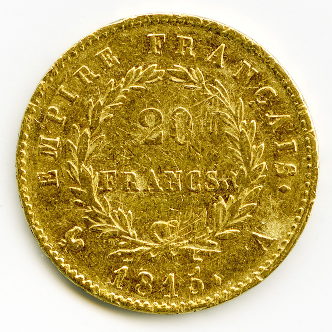 Napoléon Ier - 20 Francs 1815 A revers Napoléon Ier - 20 Francs 1815 A revers