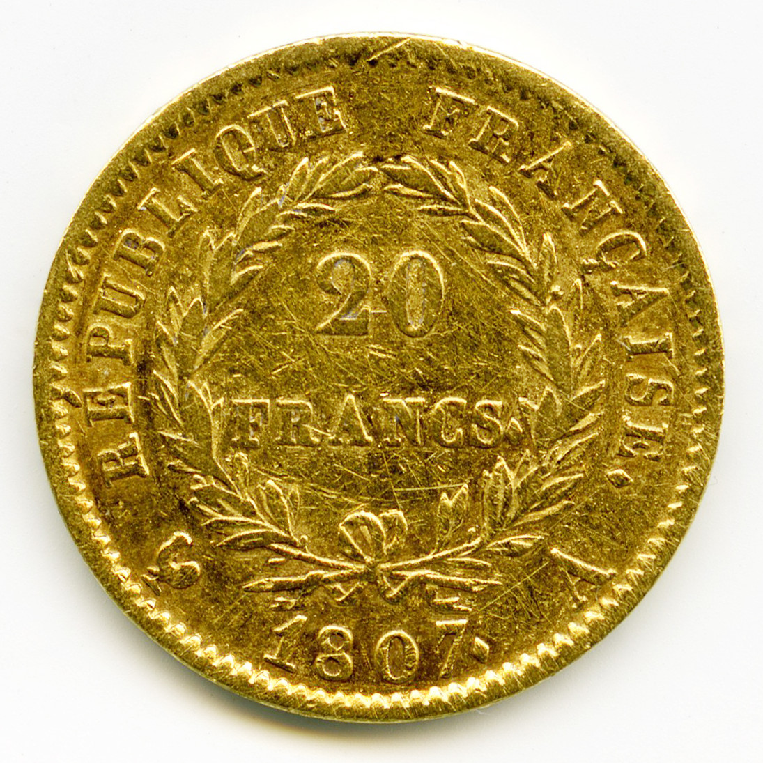 Napoléon Ier - 20 Francs - 1807 A revers Napoléon Ier - 20 Francs - 1807 A revers