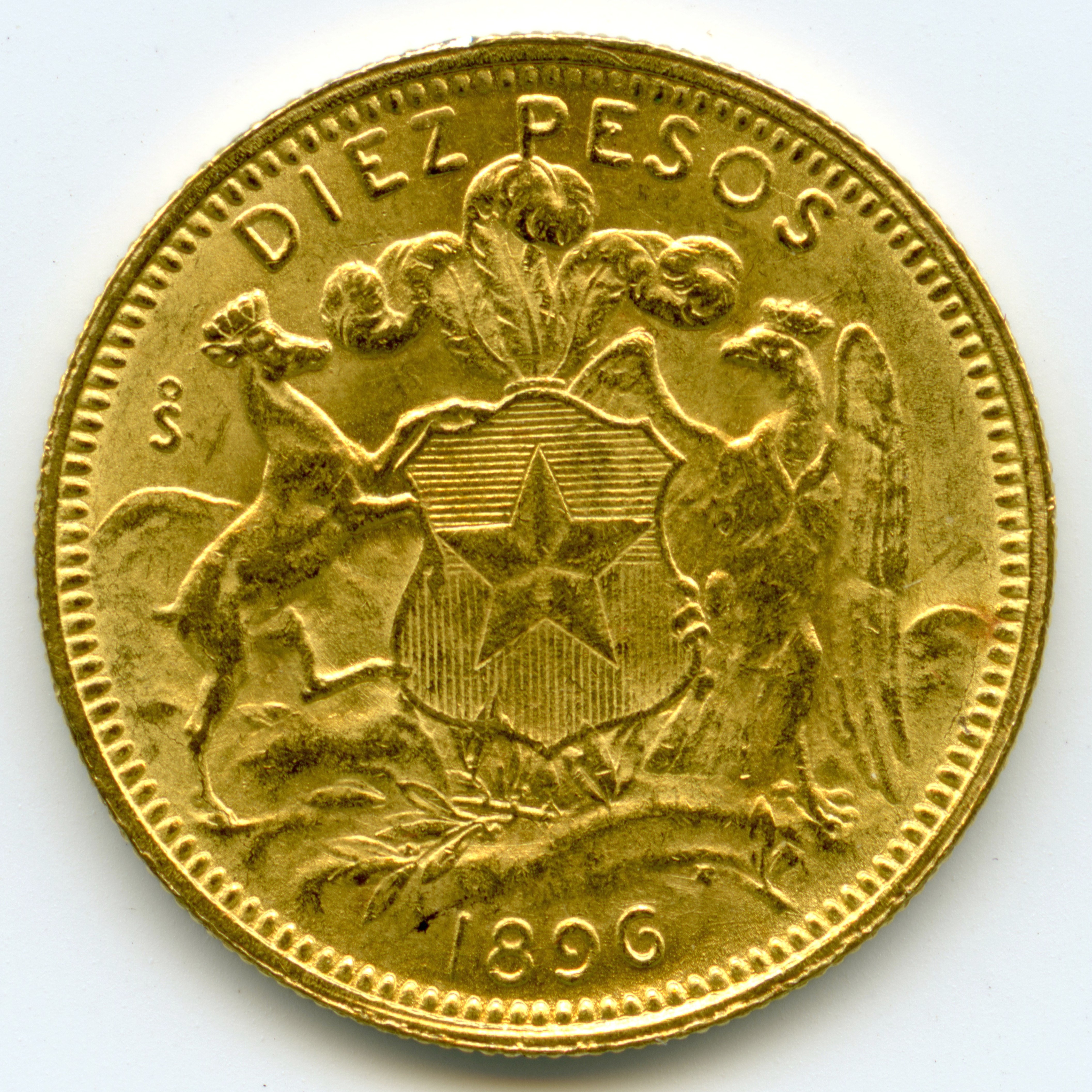 Chili - 10 Pesos - 1896 revers Chili - 10 Pesos - 1896 revers