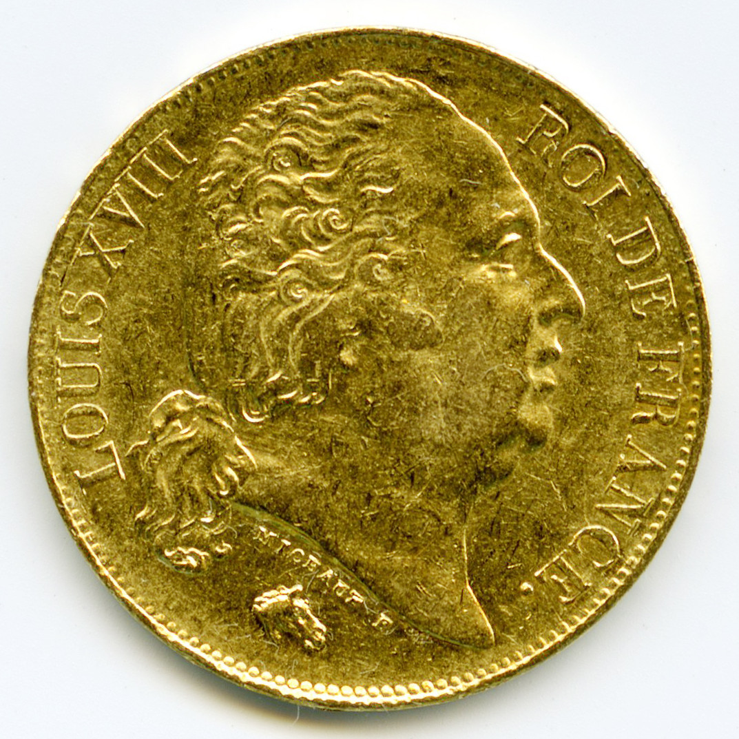 Louis XVIII - 20 Francs - 1818 W avers Louis XVIII - 20 Francs - 1818 W avers