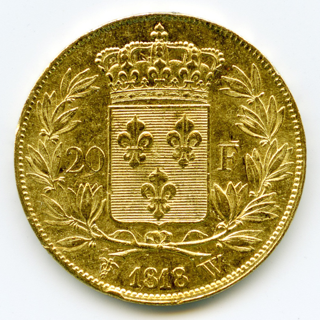 Louis XVIII - 20 Francs - 1818 W revers