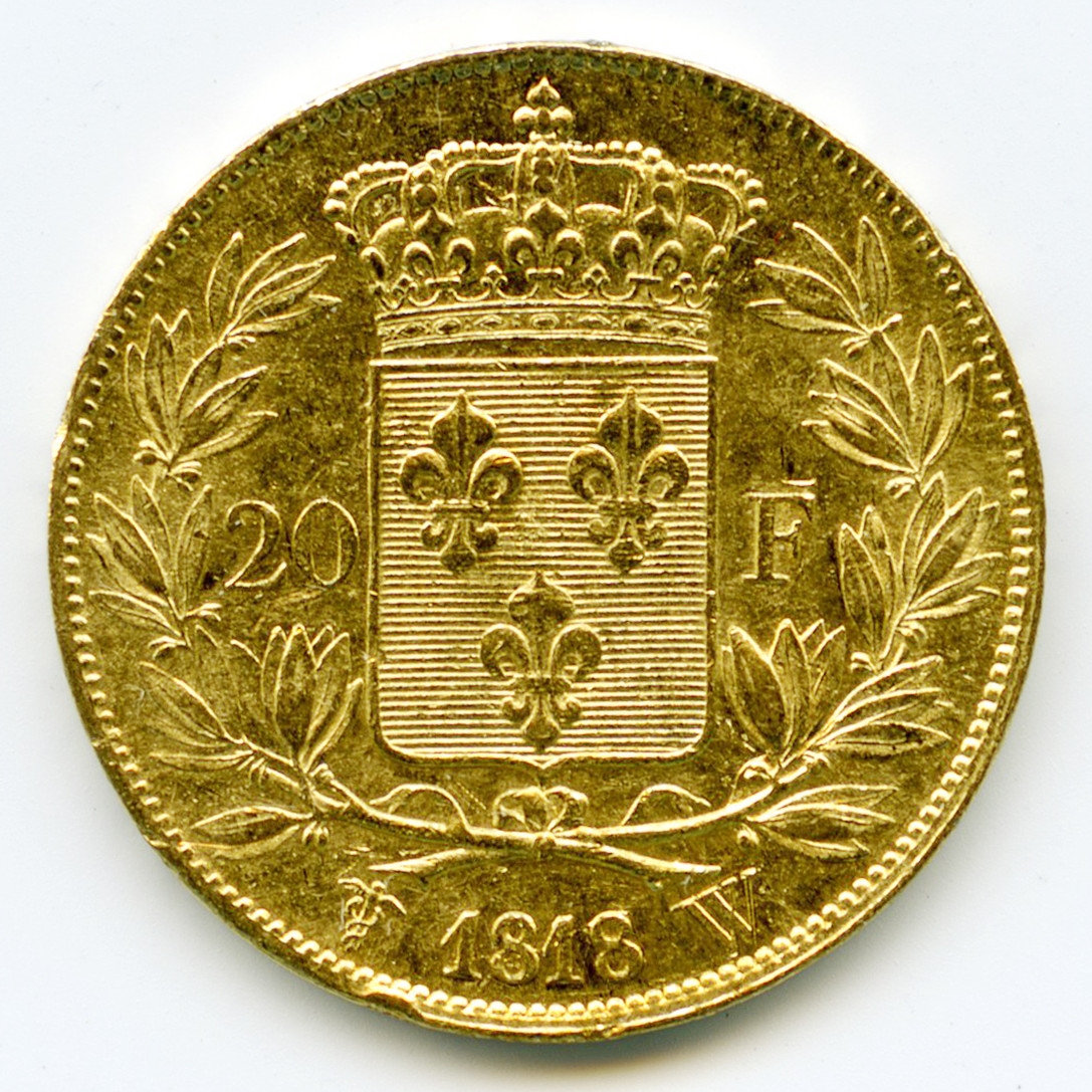 Louis XVIII - 20 Francs - 1818 W revers Louis XVIII - 20 Francs - 1818 W revers