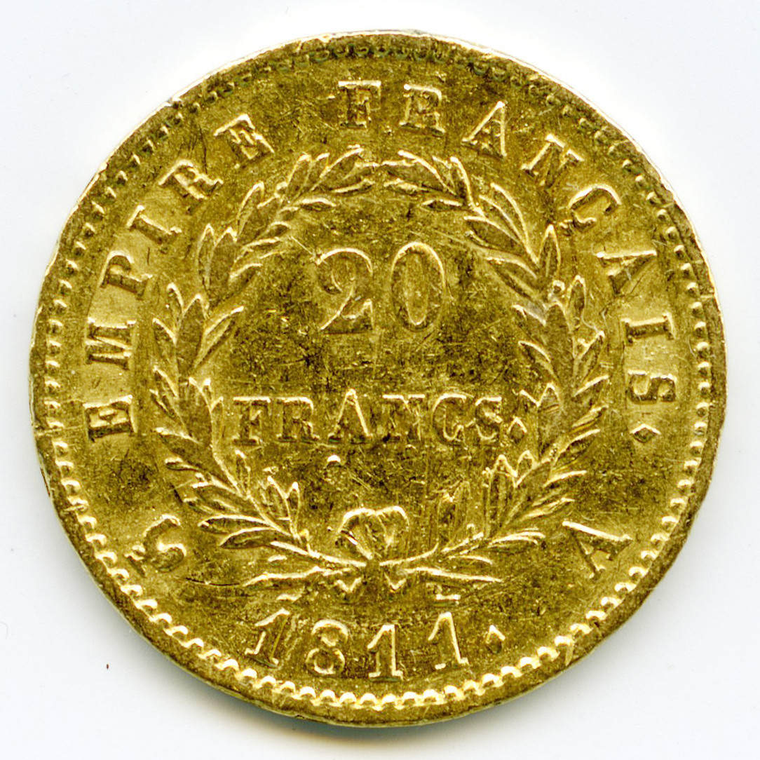Napoléon Ier - 20 Francs - 1811 A revers Napoléon Ier - 20 Francs - 1811 A revers