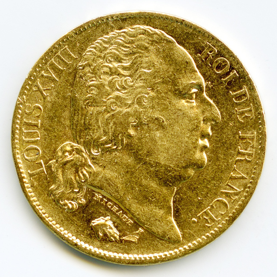 Louis XVIII - 20 Francs - 1824 A avers Louis XVIII - 20 Francs - 1824 A avers