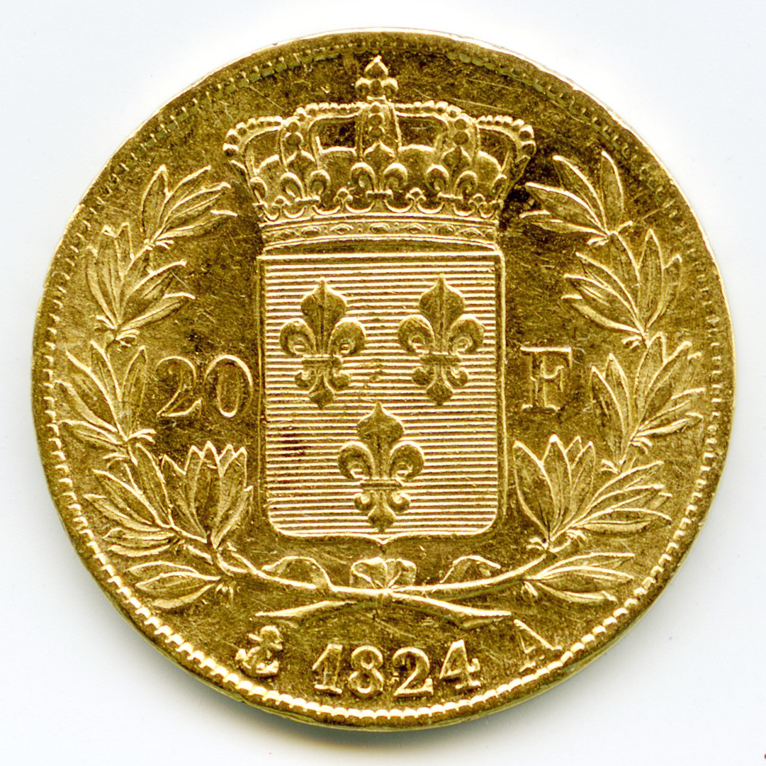 Louis XVIII - 20 Francs - 1824 A revers Louis XVIII - 20 Francs - 1824 A revers