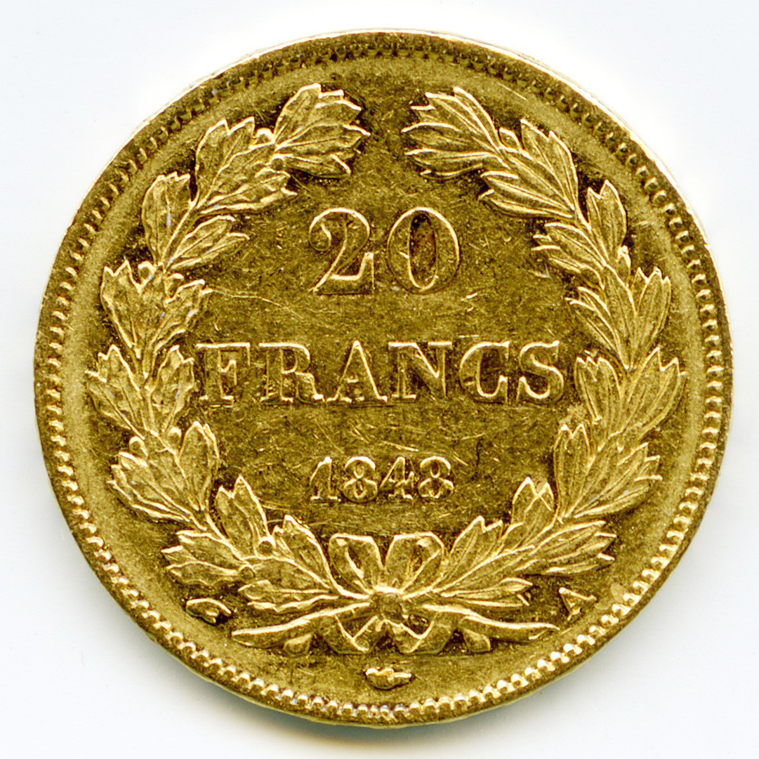Louis Philippe Ier - 20 Francs - 1848 A revers Louis Philippe Ier - 20 Francs - 1848 A revers