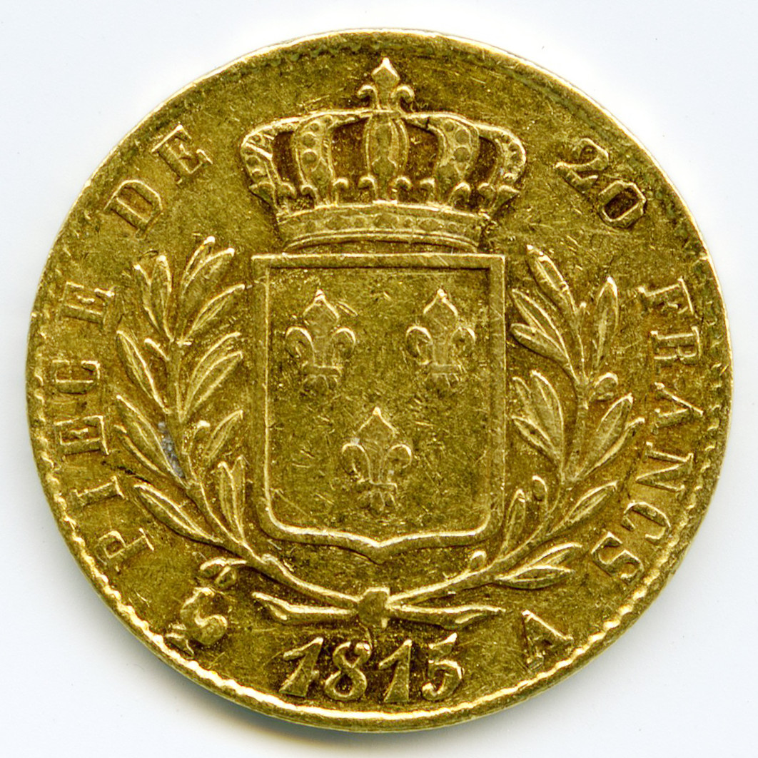 Louis XVIII - 20 Francs - 1815 A revers Louis XVIII - 20 Francs - 1815 A revers
