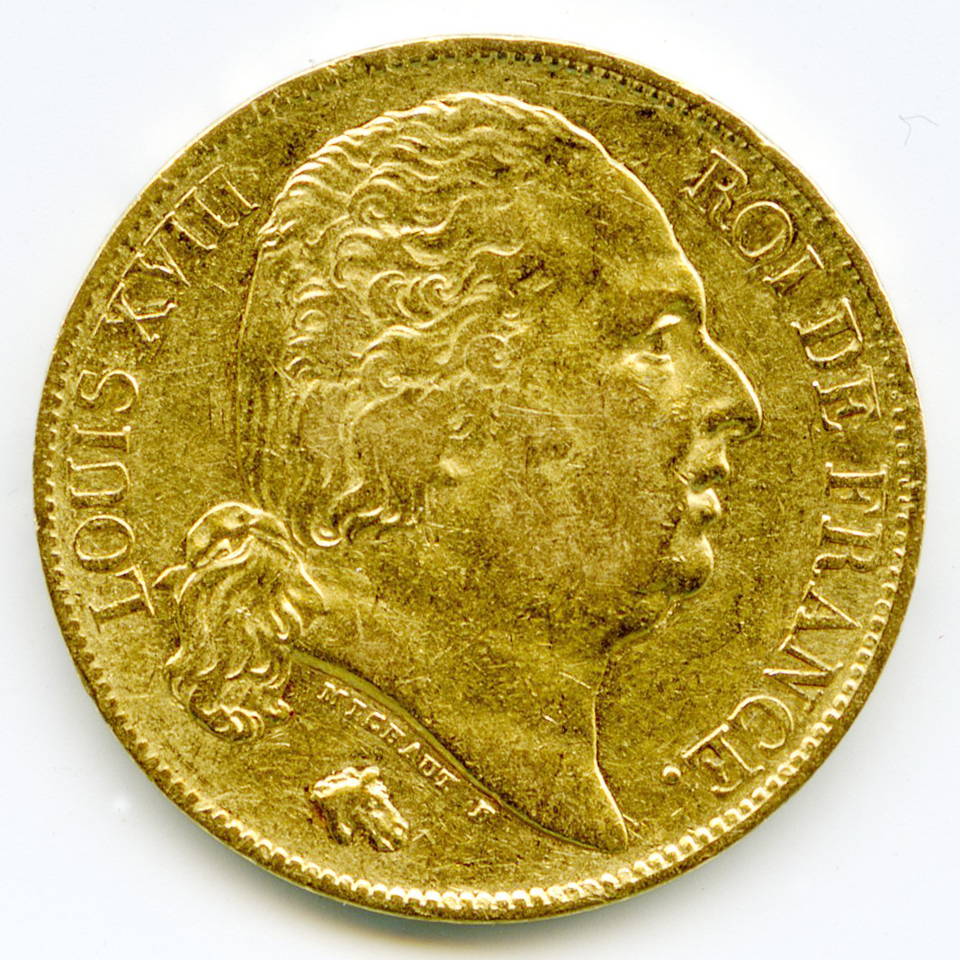 Louis XVIII - 20 Francs - 1824 A avers Louis XVIII - 20 Francs - 1824 A avers