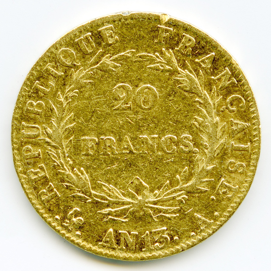 Napoléon Ier - 20 Francs - An 13 A revers