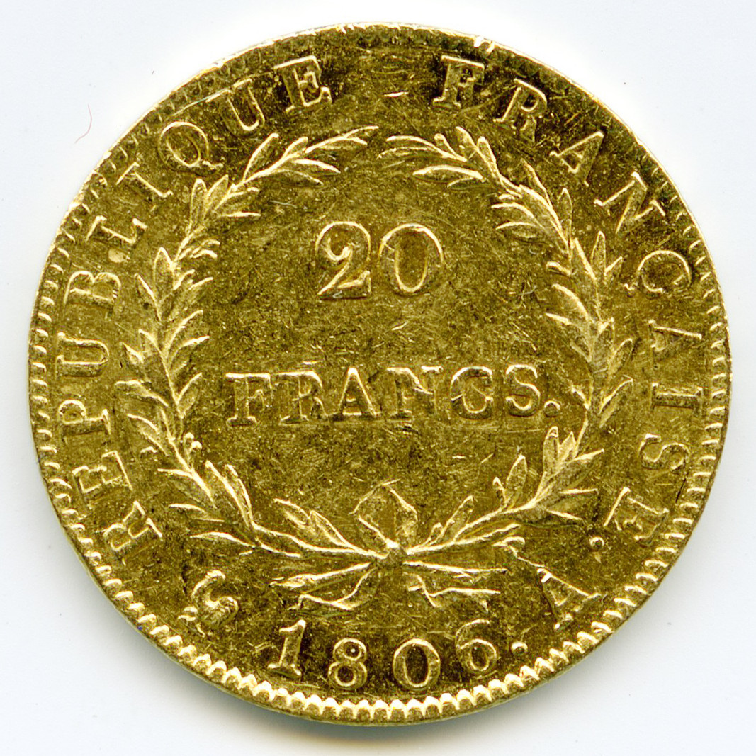 Napoléon Ier - 20 Francs - 1806 A revers Napoléon Ier - 20 Francs - 1806 A revers