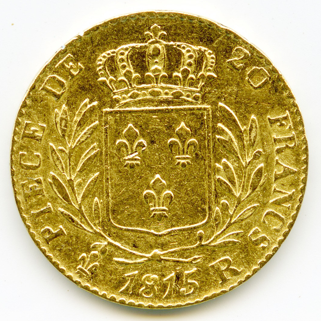 Louis XVIII - 20 Francs - 1815 R revers Louis XVIII - 20 Francs - 1815 R revers