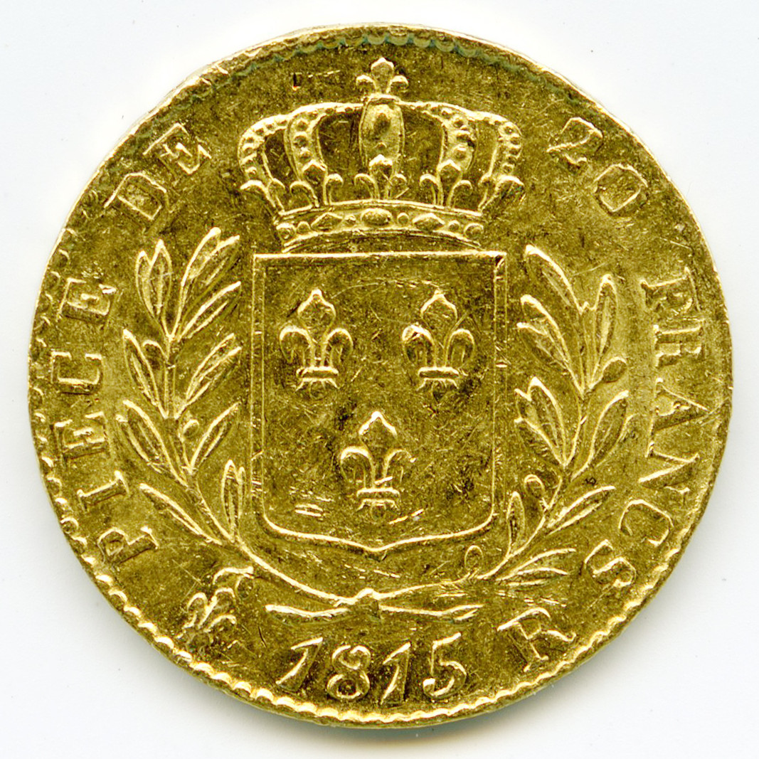Louis XVIII - 20 Francs 1815 R revers Louis XVIII - 20 Francs 1815 R revers
