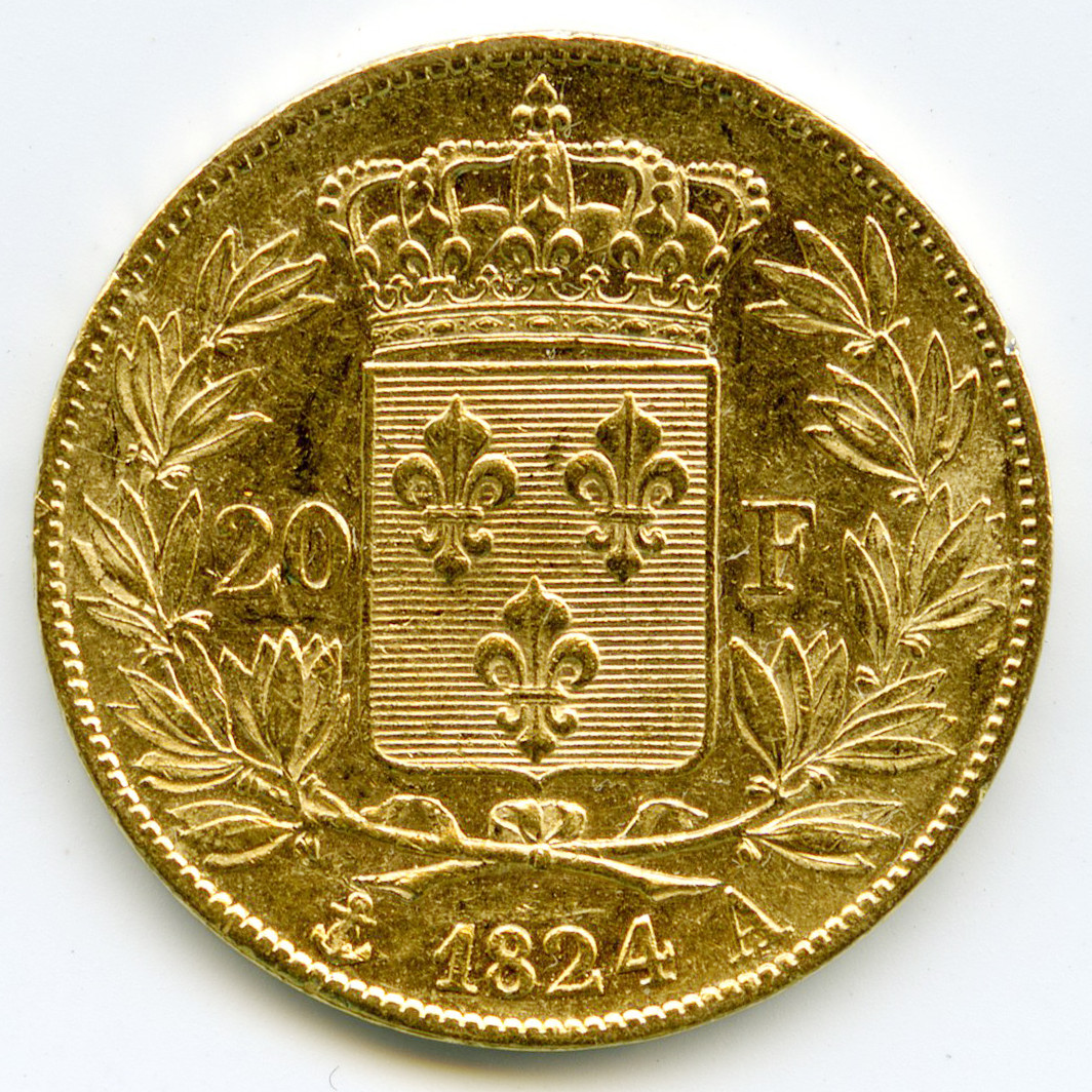 Louis XVIII - 20 Francs - 1824 A revers