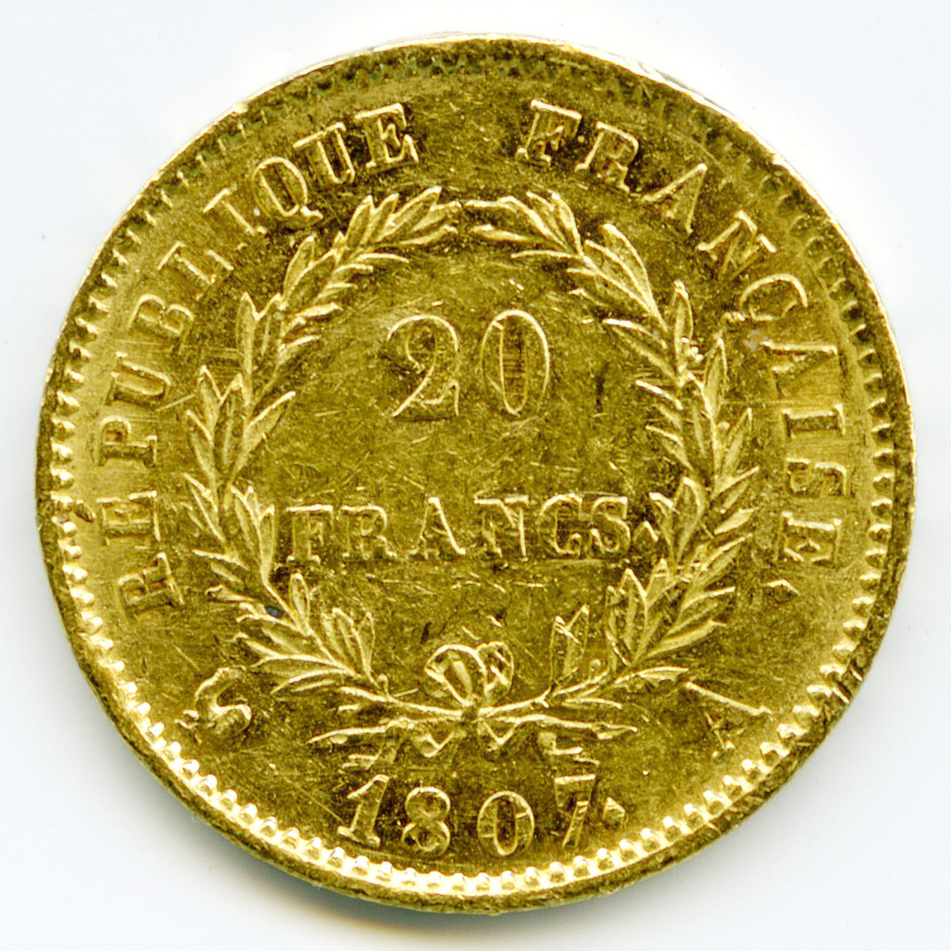 Napoleon Ier - 20 Francs - 1807 A revers Napoleon Ier - 20 Francs - 1807 A revers