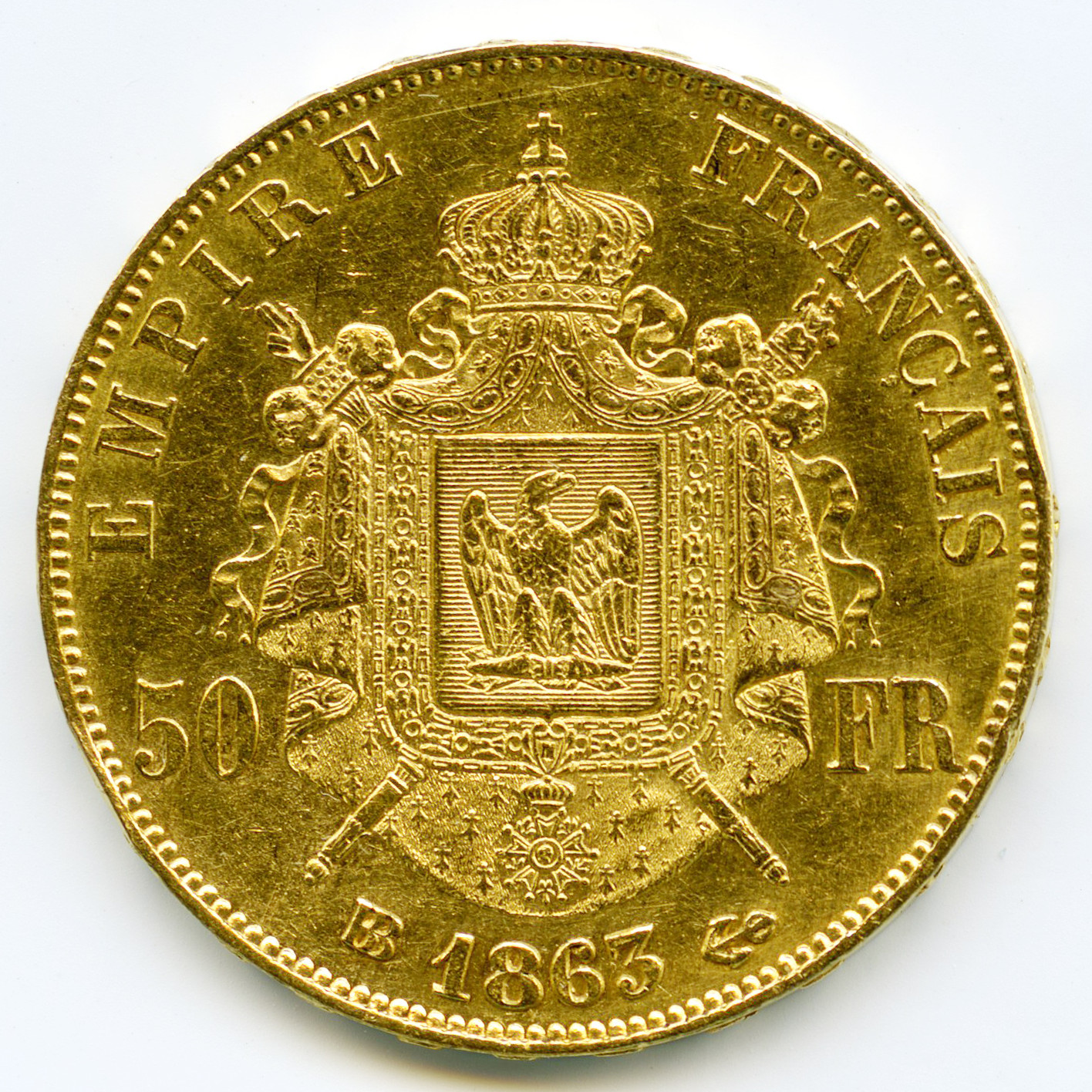 Napoléon III - 50 Francs - 1863 BB revers Napoléon III - 50 Francs - 1863 BB revers