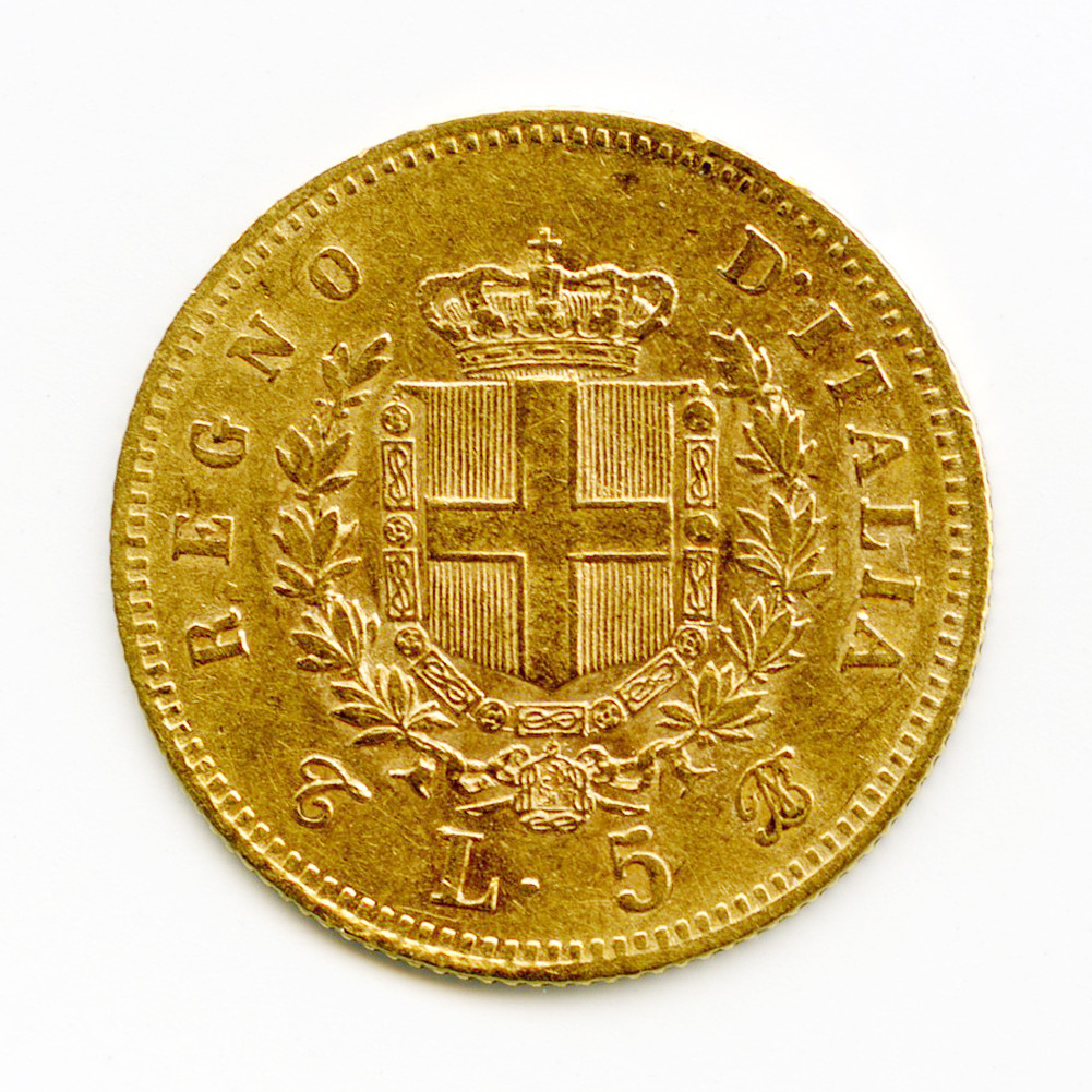 Italie - 5 Lire - 1863 T revers Italie - 5 Lire - 1863 T revers