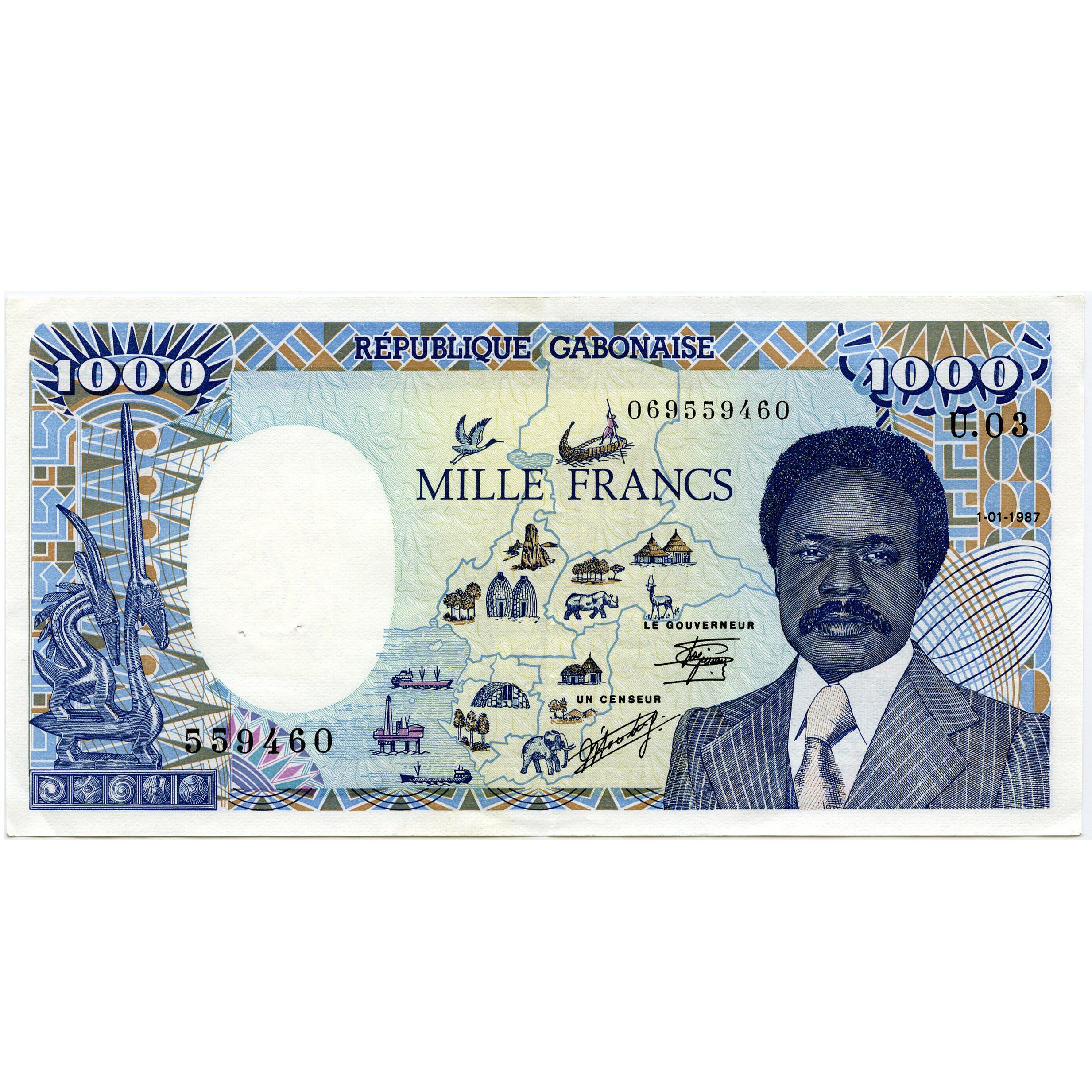 Gabon - 1 000 Francs - U 03 559460 avers