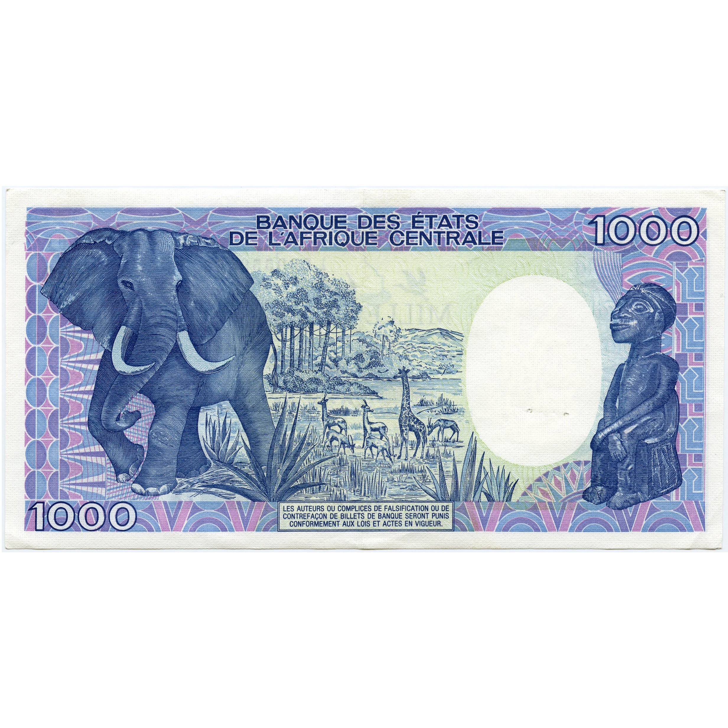Gabon - 1 000 Francs - U 03 559460 revers