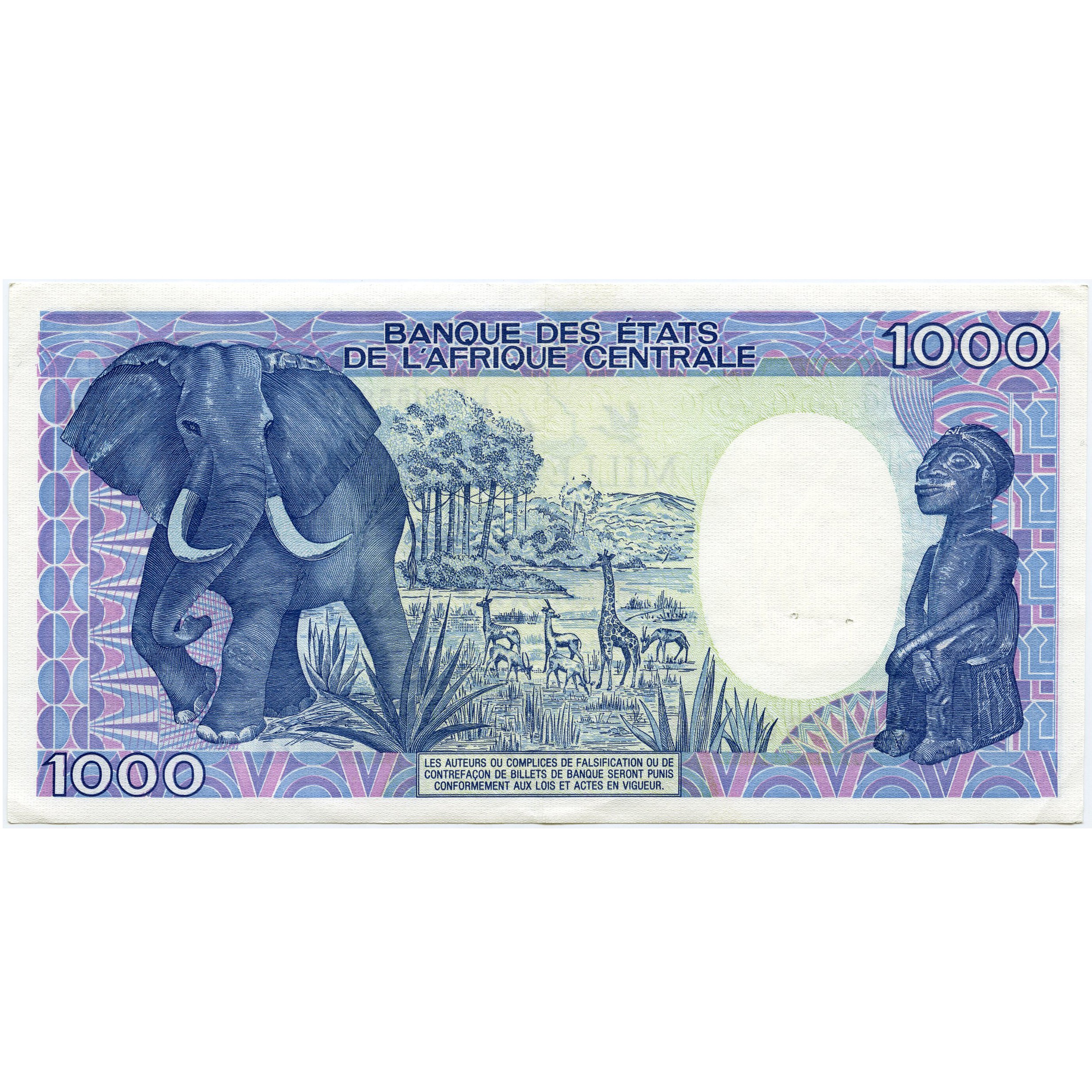 Gabon - 1 000 Francs - U 03 559460 revers Gabon - 1 000 Francs - U 03 559460 revers